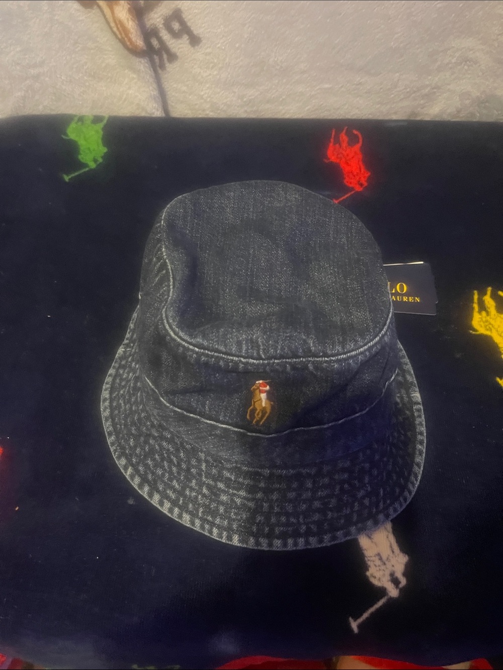 Polo by Ralph Lauren Black Denim Bucket Hat with Pony Logo